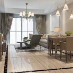 Modern villa interior with open living and dining area