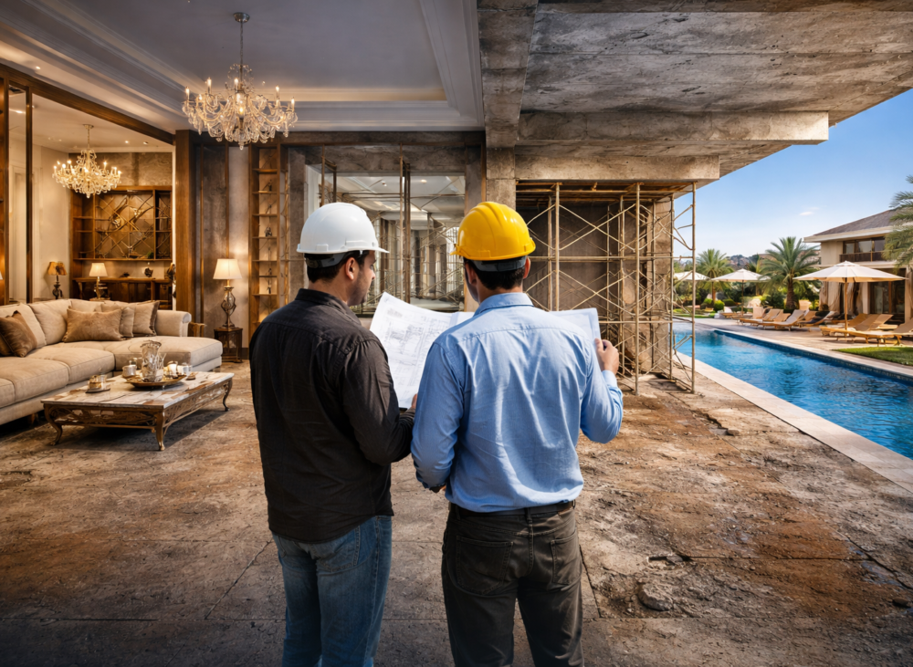 Luxury villa interior design and fit out in Dubai with construction and finished home view