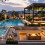 Jacuzzi with sunken seating area in modern Dubai villa