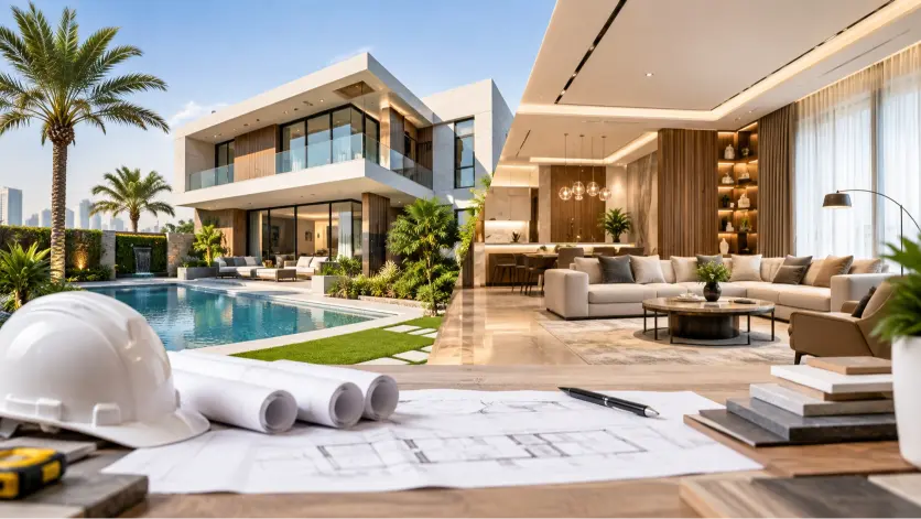 Modern luxury villa showcasing exterior and interior contracting works
